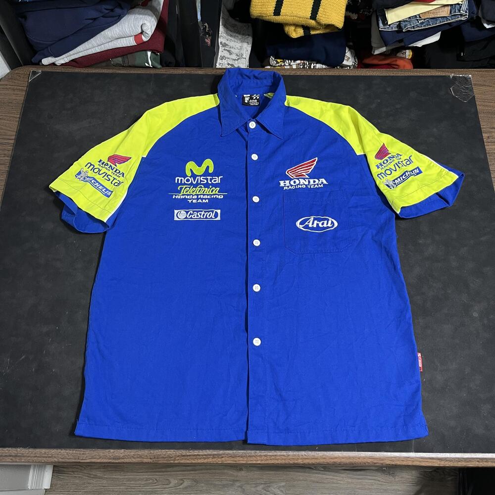 Movistar Honda Racing Team Shirt Micheline Grand Prix Motorcycle Pit Crew 1980s